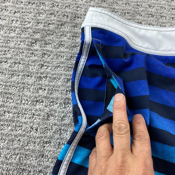 American Eagle Swim Trunks Adult Men XL Blue Striped Bathing Suit Board Shorts - Picture 9 of 14